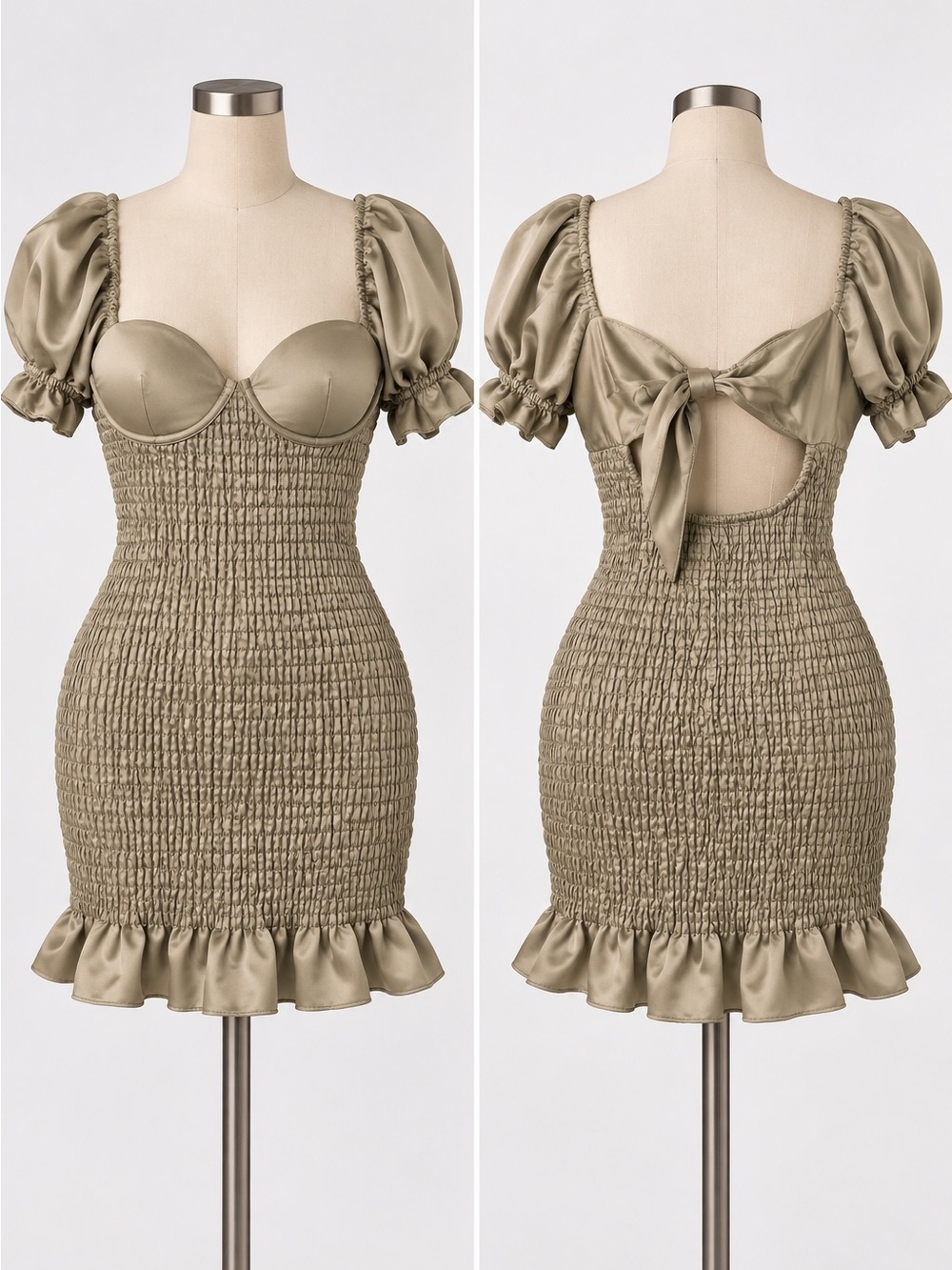 Blushé Sage Green Satin Smocked Mini Dress – Size M NWT